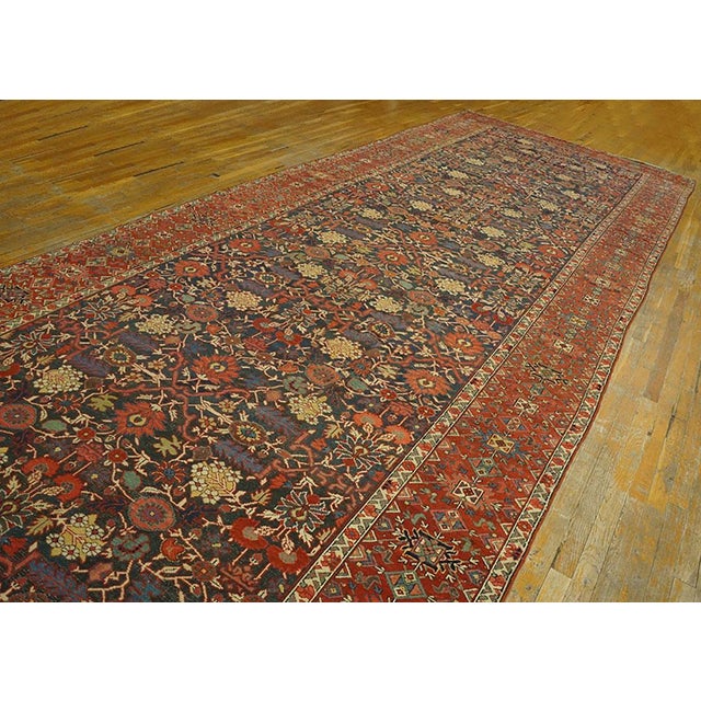 Mid 19th Century 1850s Blue Navy Floral Herati Antique n.w. Persian Gallery Rug 6'10"x 18'10" Handknotted Wool Carpet For Sale - Image 5 of 8