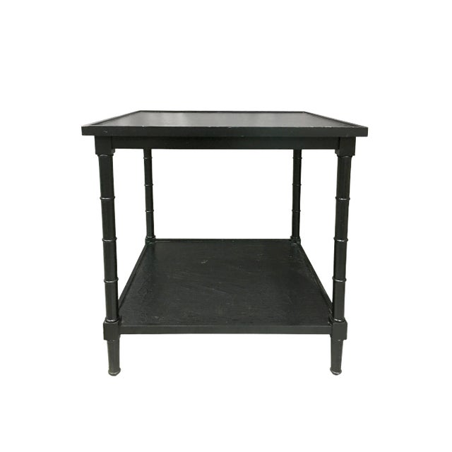 20th Century English Traditional Black Faux Bamboo Legged Side Table With Shelf For Sale