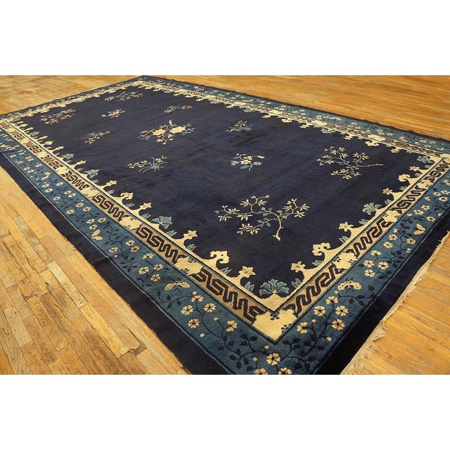 Textile 1920s Black Background Color With Floral Design Antique Chinese Peking Rug For Sale - Image 7 of 12