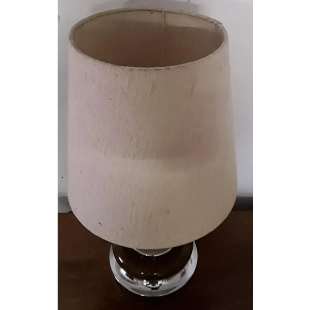 Vintage Table Lamp in Chrome Metal & Brown Ceramic with Beige Fabric Shade, 1970s For Sale - Image 3 of 4