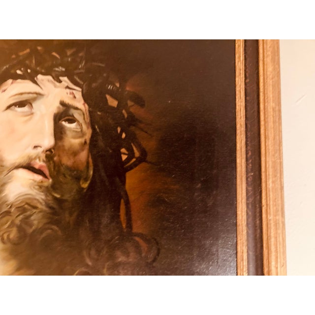 Antique Oil Portrait of Jesus Christ With Crown of Thorns Shoulder Draped With Scarlet Robe Painted in 1922 D Ferreiro For Sale - Image 10 of 11