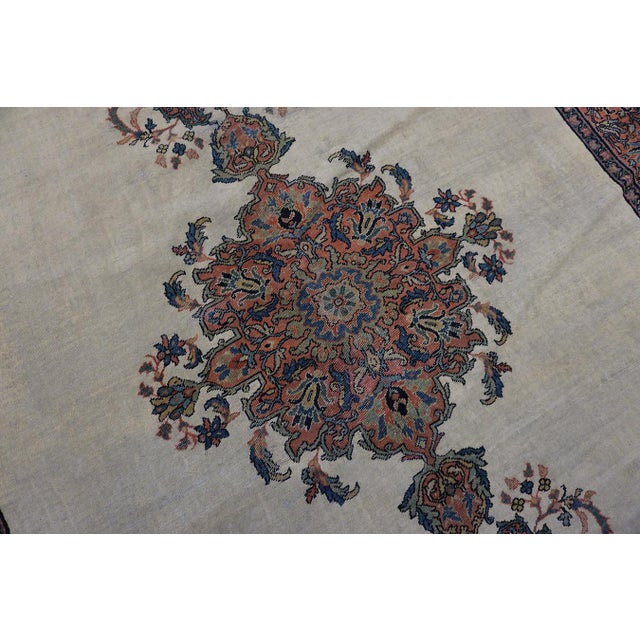 Splendid Ivory and Light Pink With Medallion Design Antique Farahan Rug For Sale - Image 9 of 12