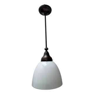Art Nouveau Pendant Lamp with Ultra Milk Glass Shade, 1900s For Sale