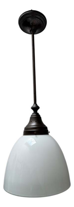 Art Nouveau Pendant Lamp with Ultra Milk Glass Shade, 1900s