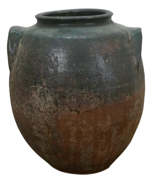 Antique Green & Brown Stoneware Pottery Vase Vessel Crock Pot Urn Jug Jar