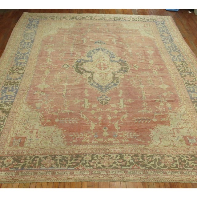 Soft Rose Pink Antique Oushak Rug - 11'5" x 15'7" For Sale - Image 14 of 14