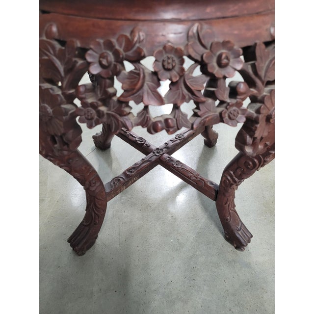 Carved Asian Plant Stand/Drinks Table W/Marble Top For Sale - Image 10 of 10