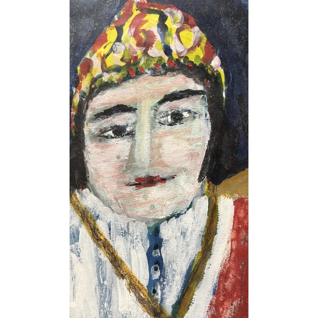 1970s Mohamed Hamri Moroccan Modernist Portrait of Woman, Oil & Gouache Painting For Sale - Image 15 of 18