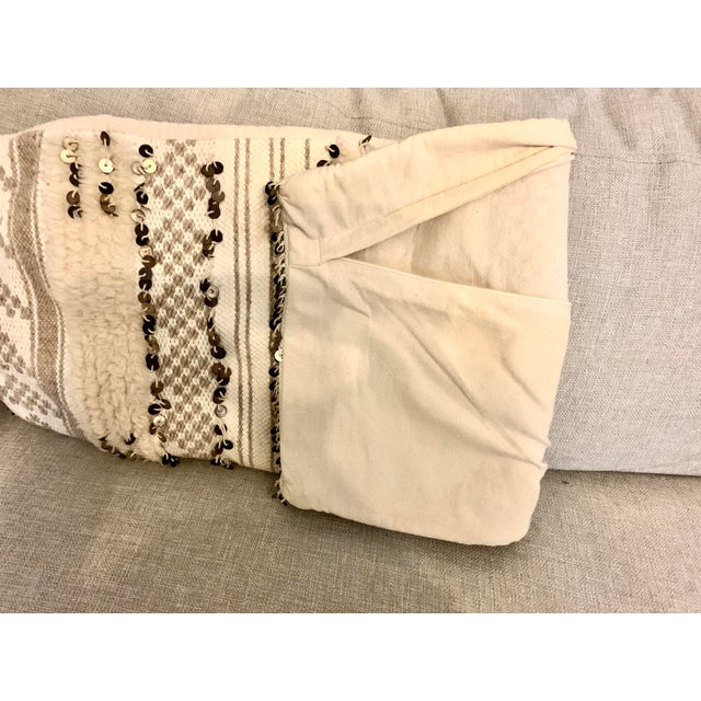 Restoration Hardware Rh Teen Moroccan Wedding Decorative Lumbar Pillow Cover Handwoven Cotton Wool Sequins Bands Accented 13”x 34” For Sale - Image 4 of 11