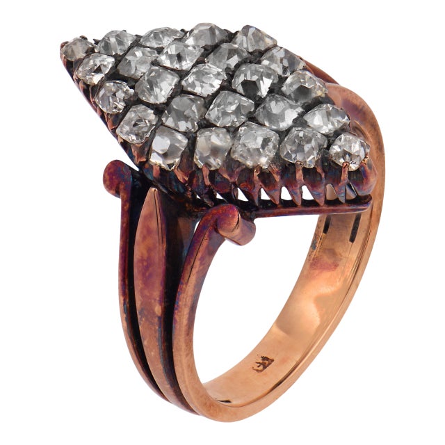 19th Century Victorian 1.70 Carat Old Mine Cut Diamond 14k Rose Gold Ring, Size 4.5 For Sale