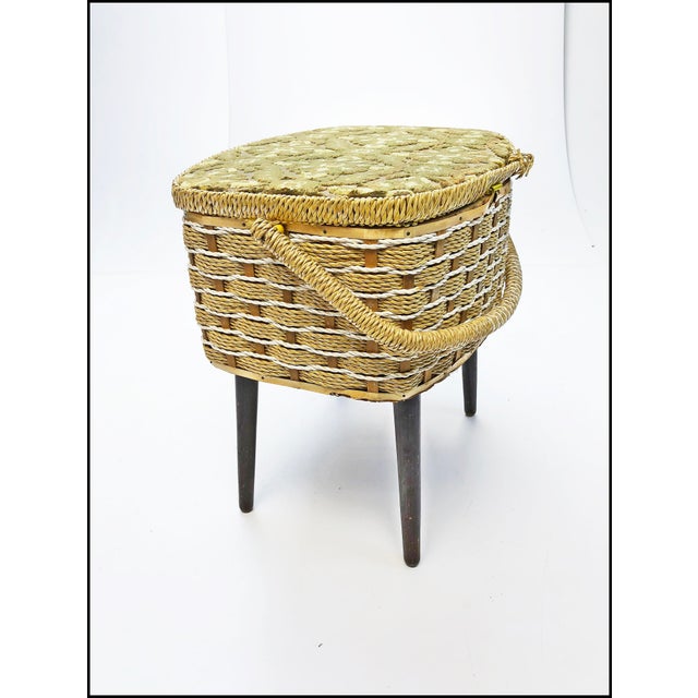 Mid Century Modern Wicker Sewing Basket with Legs & Handle Chairish