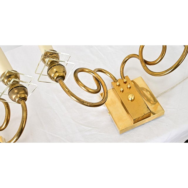 Vintage French Brass & Glass Wall Sconces - A Pair For Sale - Image 13 of 14