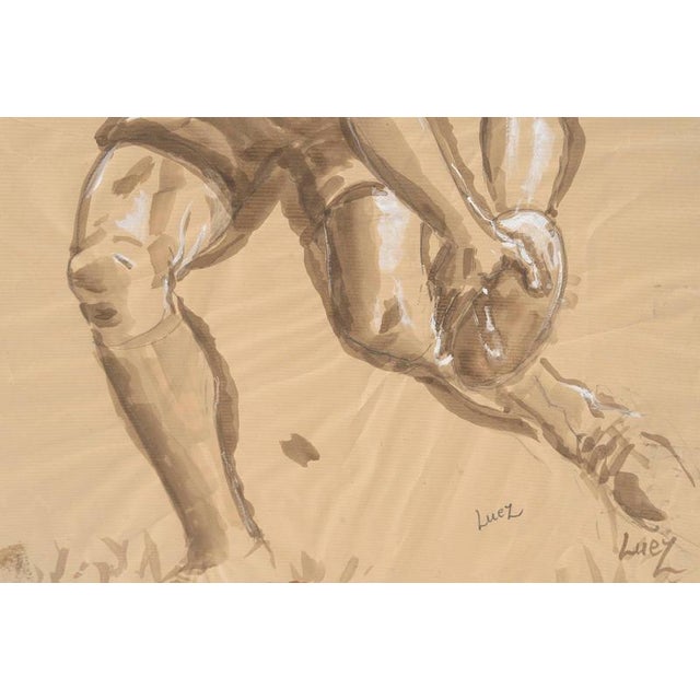 Evelyne Luez, Depicting a Rugby Player in Action, Watercolor on Crumpled Paper For Sale - Image 4 of 7
