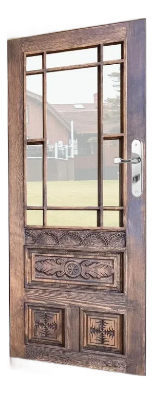 Hand-Carved French Entry Door With Glass Panes – Rustic Mediterranean Craftsman Design