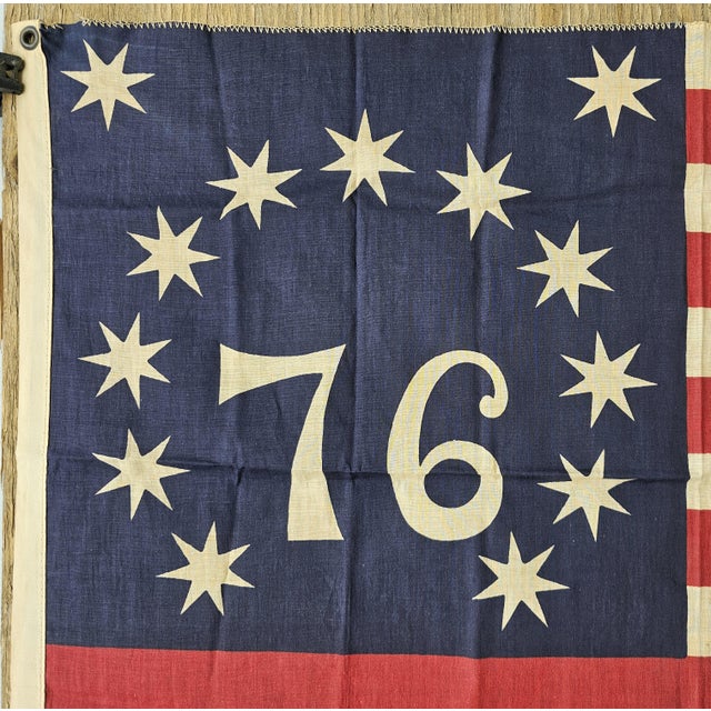 Vintage Bennington 76 Flag Bicentennial Americana Patriotic Folk Art Banner 36 X 24 For Sale In Los Angeles - Image 6 of 13