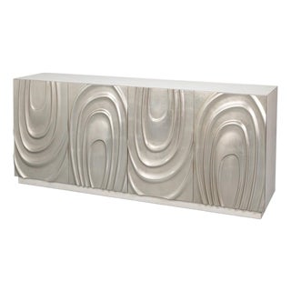 Contemporary Carved Credenza - White Oak with Silver Leaf Doors For Sale