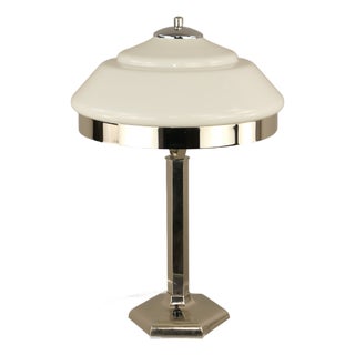 Art Deco Chromed Table Lamp with Opal Glass Shade, 1920s For Sale