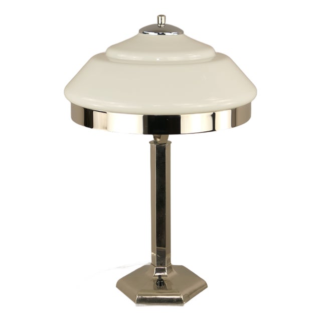 Art Deco Chromed Table Lamp with Opal Glass Shade, 1920s For Sale