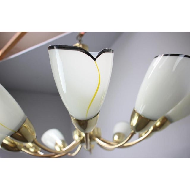 1960s Mid-Century Modern Czechoslovak Brass and Glass 10-Arm Chandelier, 1960s For Sale - Image 5 of 15