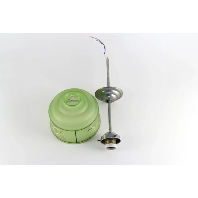 Art Deco French Green Glass Ceiling Lamp, 1930s For Sale - Image 4 of 18