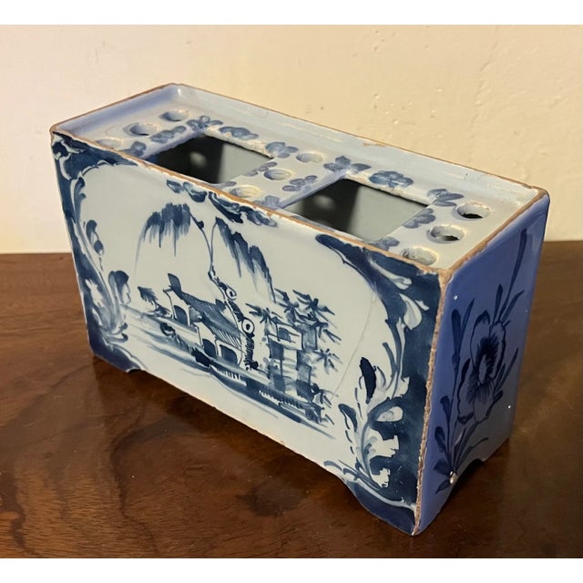 Blue Antique 18th Century English George III Lambeth Delft Blue & White Pottery Flower Brick Circa 1770 For Sale - Image 8 of 16