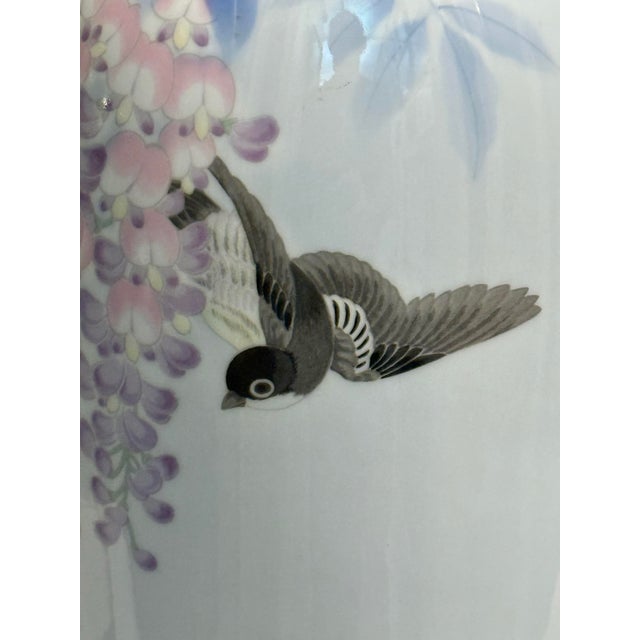 Ceramic Stunning 20th Century Fukagawa Porcelain Vase With Sparrow and Wisteria Decoration For Sale - Image 7 of 10