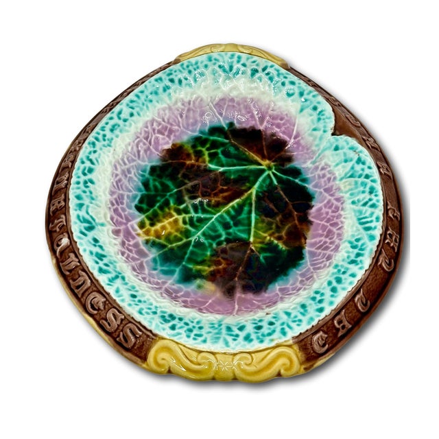 Antique 1880s Victorian Majolica "Eat Thy Bread With Thankfulness" Motto Serving Tray With Beautiful Colors For Sale - Image 9 of 18