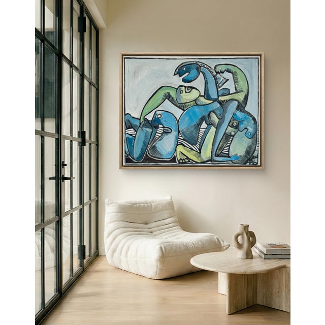Blue Gundi Falk, Cubist Embrace, Large Acrylic on Canvas, 2000s For Sale - Image 8 of 16