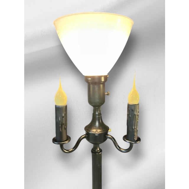 1950s Mid-Century Modern Black Torchiere Floor Lamp With Unique Marble in Base For Sale - Image 4 of 8