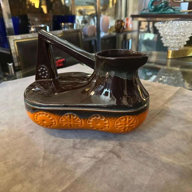 Ceramic 1970s Modernist Fat Lava Brown and Orange Ceramic West German Jug For Sale - Image 7 of 12