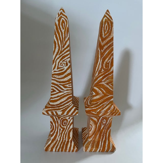 2020s Hand Painted Chinese Faux Bois Style Obelisks a Pair For Sale - Image 5 of 12