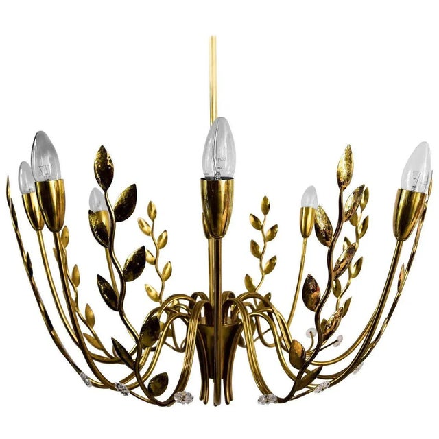 Gold Hammered Leaves 8-Arm Chandelier Attributed to Lobmeyr, 1950s For Sale - Image 8 of 8