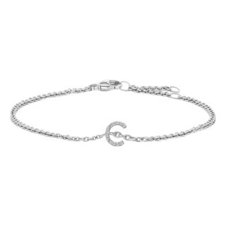10K White Gold Diamond Accent "C" Initial Charm and Link Bracelet For Sale