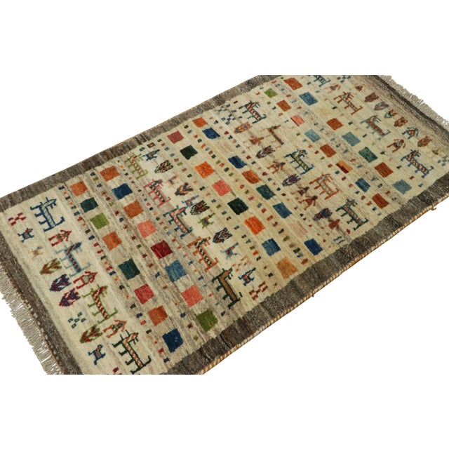 Rug & Kilim Vintage Gabbeh Turkish Rug, Beige With Colorful Animal Pictorials - Rug & Kilim For Sale - Image 4 of 8