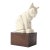 Art Deco Cubist Cat Sculpture in Cream Enamel on Brown Rectilinear Base For Sale