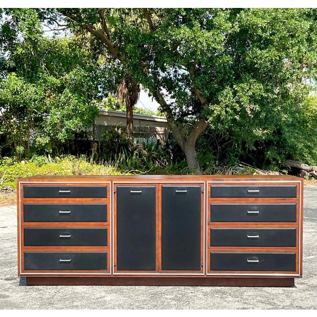 Mid 20th Century Vintage MCM John Stuart Leather Front Dresser For Sale - Image 5 of 8