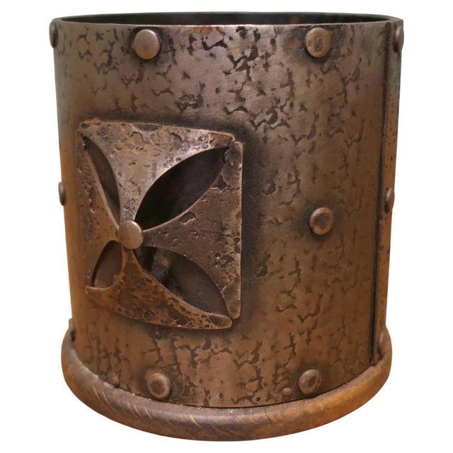 Brown French Arts and Crafts Pewter Bottle Carrier, 1960 For Sale - Image 8 of 8