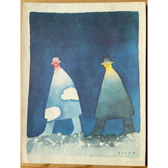Jean-Michel Folon (1934-2005) The Night Walk Color heliogravure Signed in the plate On vellum, 18 x 24 cm (approx. 7 x 9...