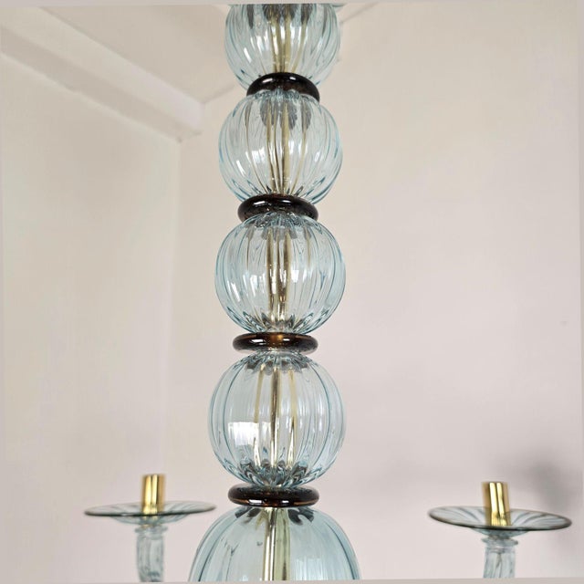 1980s Blue and Brown Murano Glass Chandelier For Sale - Image 10 of 12
