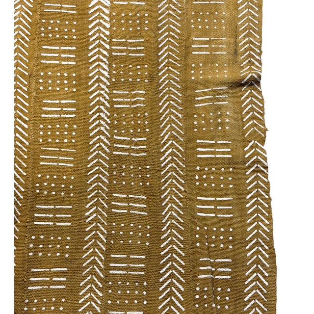 Vinatge African Large Mustard & White Mud Cloth Textile Mali 64" by 39" For Sale In New York - Image 6 of 8