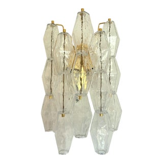 Contemporary Transparent “Poliedri” Murano Glass Gold Wall Sconce in Venini Style For Sale