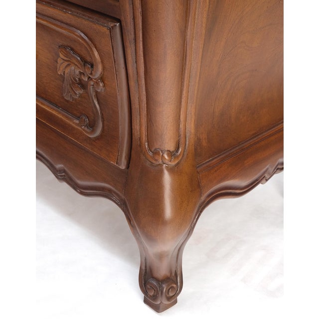 Brown Bombe Country French Carved Cherry 3 Drawer Dresser Brass Hardware Pulls For Sale - Image 8 of 12