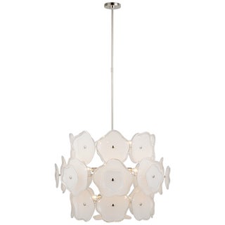 Kate Spade New York for Visual Comfort Signature Leighton Large Barrel Chandelier in Polished Nickel with Cream Tinted Glass For Sale
