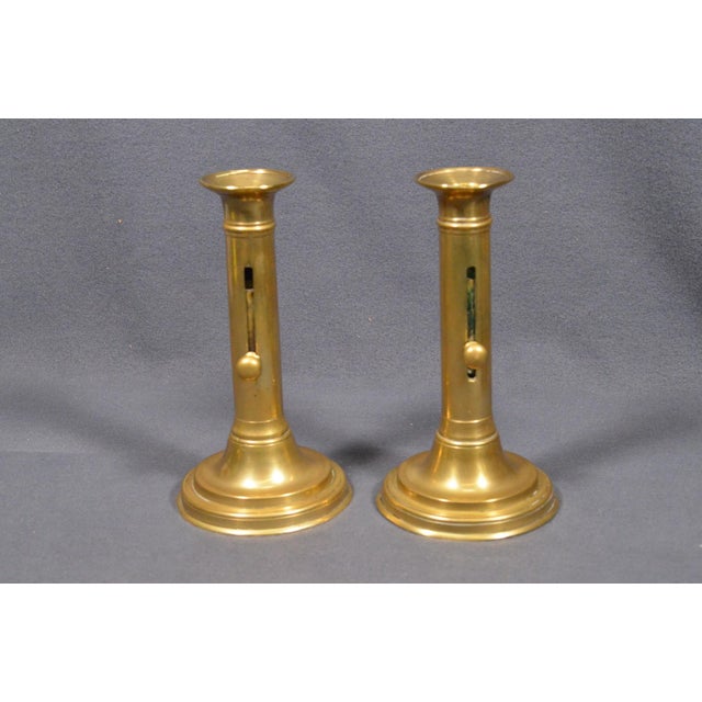 French Pair of 19th Century French Brass Push-Up Candlesticks, Circa 1880 For Sale - Image 3 of 9