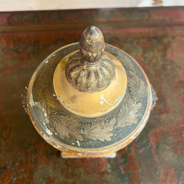 Traditional Antique Early 19the Century Dutch Tole Covered Urn With Ochre in Painted Design For Sale - Image 3 of 9