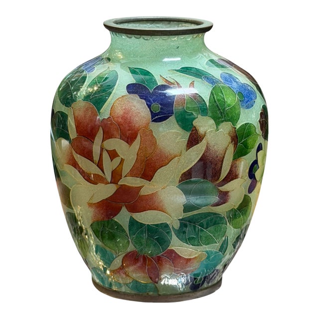 Vintage 1955 Showa Period Plique a Jour Cloisonne Vase For Sale