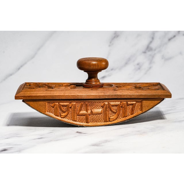 Art Nouveau Oversized Antique Art Nouveau Carved Wood Ink Blotter Paperweight World War I 1914–1917 European Folk Art Desk Accessory For Sale - Image 3 of 15
