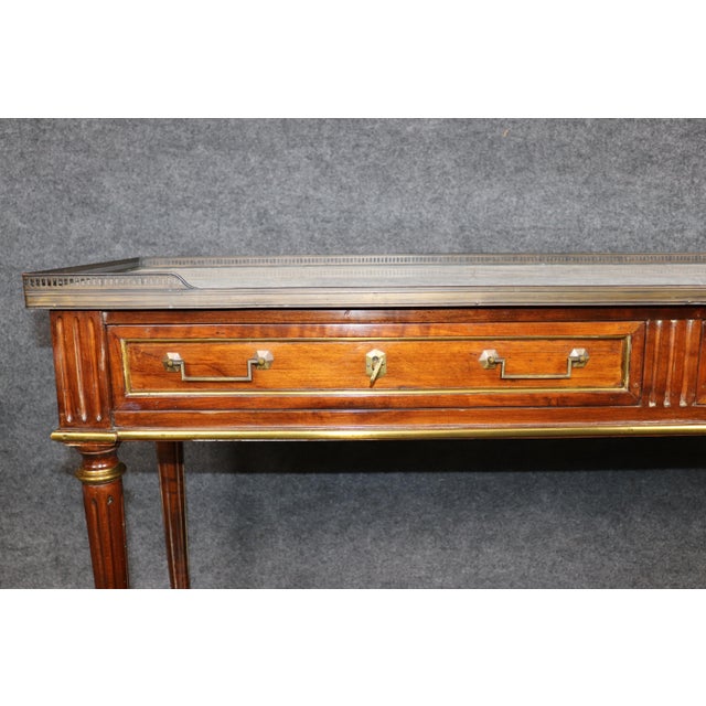 20th C. French Louis XVI Style Brass Mounted Marble Top Sofa Console Table For Sale - Image 10 of 15