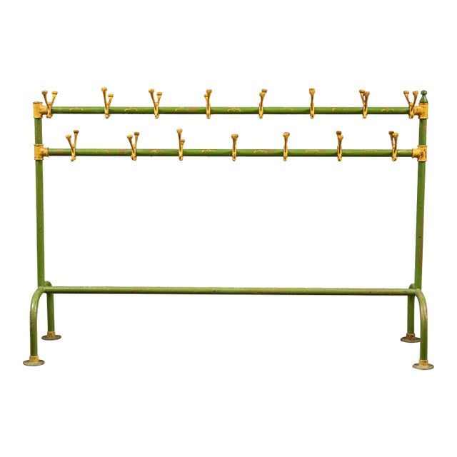 Mid-20th Century Schoolhouse Coat Rack in Green and Yellow For Sale
