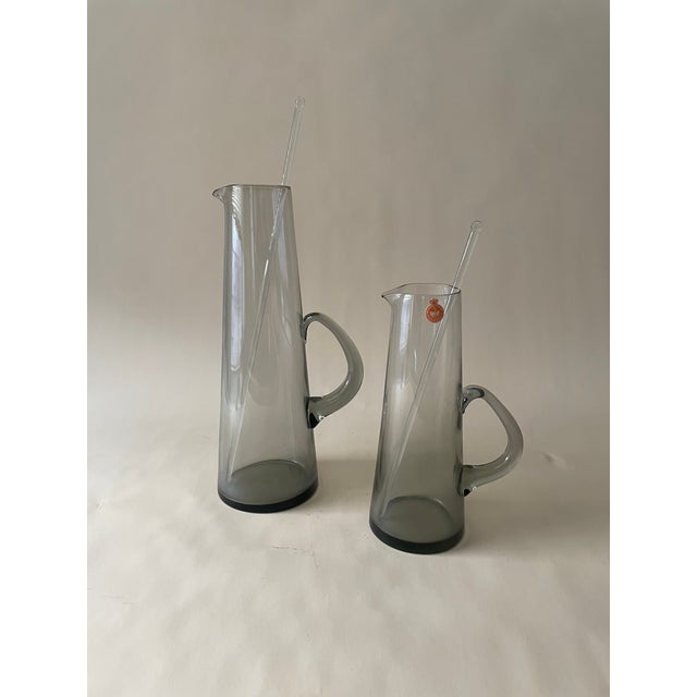 Mid-Century Modern Vintage Mid Century Modern Smoked Glass Per Lütken for Holmegaard Set of 2 Pitchers With 20 Glasses For Sale - Image 3 of 5